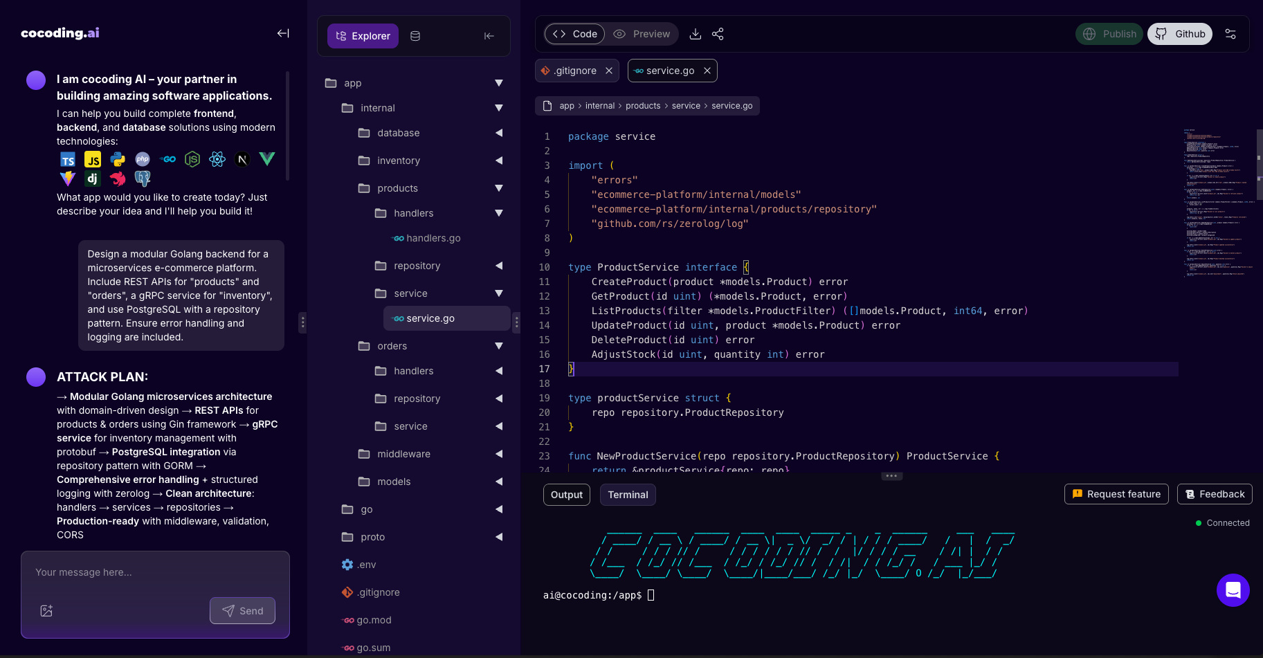 Real Cocoding AI Prompt and Generated Code Screenshot